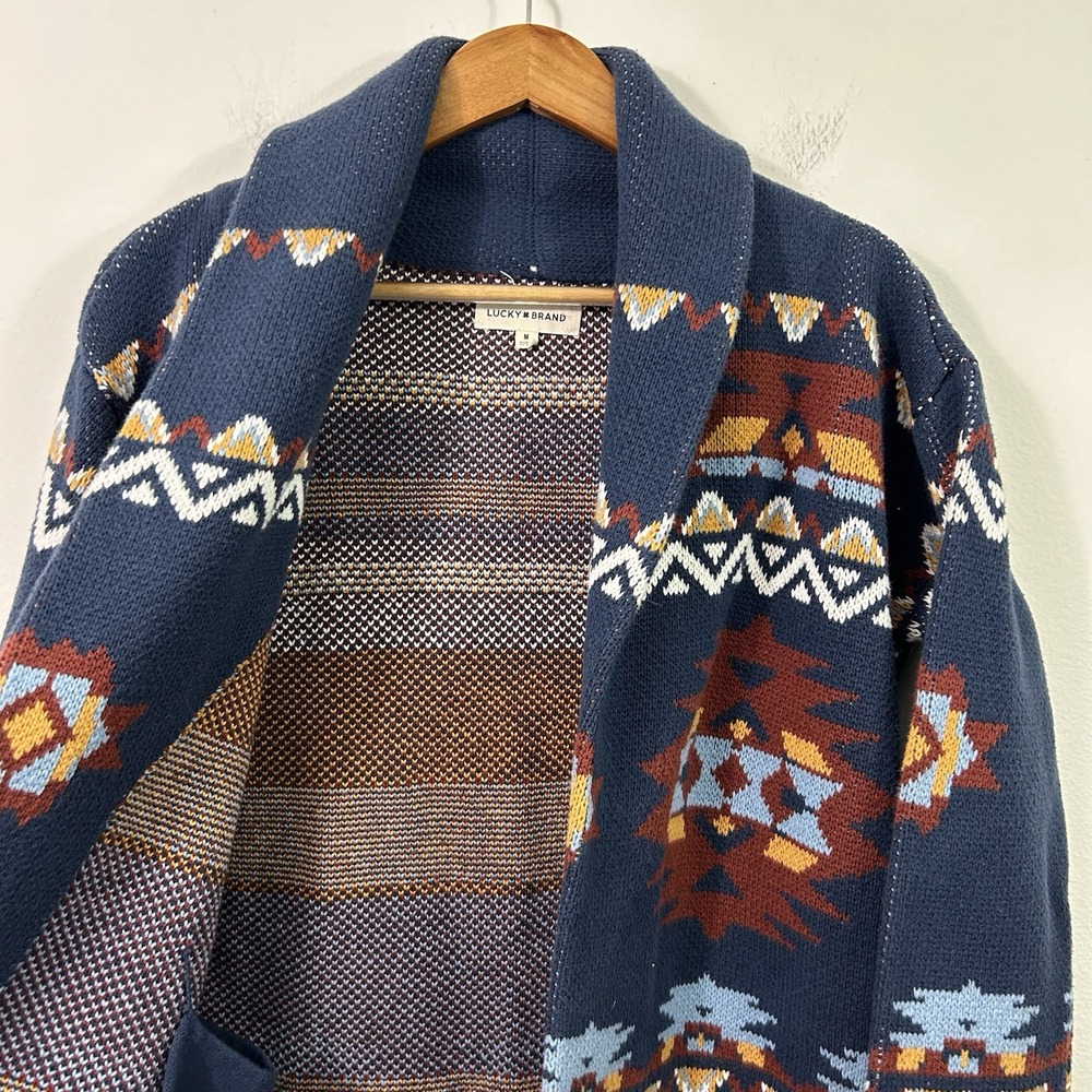 Lucky Brand Womens Cardigan Sweater Size M Multicolor Aztec Coatigan Long Sleeve - Picture 9 of 9